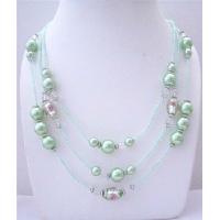 Light Green Multi Beaded 3 Strands Necklace pink Pearls Millefiori Painted Beads 20 Inches Long Necklace 