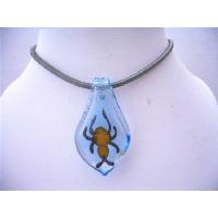 Genuine Glass Leaf Pendant w/ Spider Murano Glass Pendant Thick Chord Necklace
