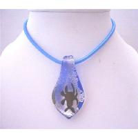 Blue Murano Glass Leaf Pendant w/  Spider Murano Glass Pendant Thick Blue Chord Necklace