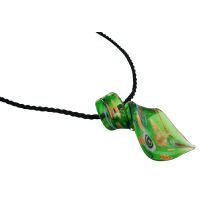 Murano Green Glass Green Chilli Pendant Necklace w/ Hand Painted Green Chilli Murano Glass Pendant Black Chord Necklace