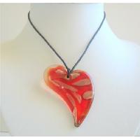 Glass Heart Pendant Neckalce Murano Glass Heart Pendant Hand Painted w/ Black Chord Necklace