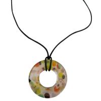 Murano Glass Round Hand Painted Pendant Genuine Glass Pendant Painted w/ Black Chord Necklace