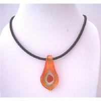 Leaf Murano Glass Pendant Hand Painted Genuine Glass Pendant w/ Chord Necklace