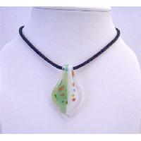 Beautiful Classy Murano Leaf Glass Pendant Hand Painted Genuine Glass Pendant w/ Chord Necklace