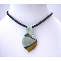 Murano Leaf Genuine Glass Pendant Hand Painted Genuine Glass Pendant w/ Chord Necklace