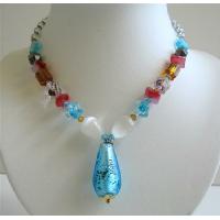 Fancy Glass Beads Multi Colored Glass Beads Necklace Sexy Blue Murano Glass TearDrop Pendant Necklace