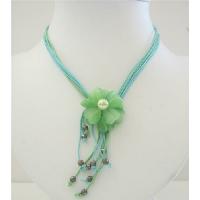 Green Flower Pendant Necklace Multi Stranded Neckalce w/ Pendant & Tassel Drop Down