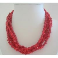 Five Stranded Genuine Coral Beaded Necklace w/ Silver Clasp