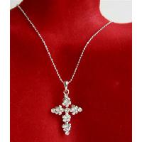 Clear Cross Pendant Fully Embedded With Clear Cubic Zircon Striking Pendant Necklace