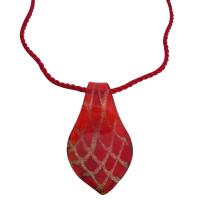 Striking Red Murano Glass Pendant Necklace Hand Painted Christmas Gift Jewelry Gift 