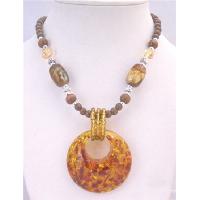 Amber Quoted Pendant Wooden Beads Vintage Long Necklace 24 Inches Long Necklace Round Amber Pendant Cheap Jewelry Gift Under 10 Dollar Jewelry  