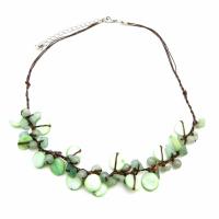 Jade Jewelry Precious Stone Handmade Necklace Jade Nuggets & Mop Shells In Cord Wax Necklace
