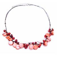 Semi Precious Handmade Jewelry Made With Coral Nugger & Mop Shell Handmade Necklace