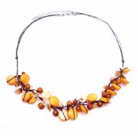 Carnelian Semi Precious Handmade Necklace Cord Wax String w/ Nugger & Mop Shell Necklace
