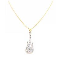 Diamond Guitar Pendant Fully Embedded Accent Micron Gold Confettin Guitar Pendant