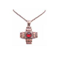 Copper Cross Pendant Is Embeded With 14mm Glass Square Bead Beautiful Copper Necklace