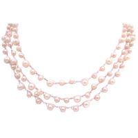 Long Freshwater Pearls Long Necklace 68 Inches Ivory Pink Peach Accented In Silk Silver Thread