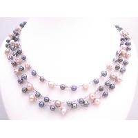 Natural Freshwater Interwoven Handmad Silk Thread Pink Grey Pearls Necklace