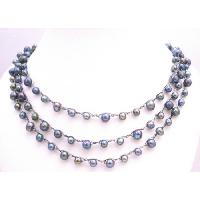 Freshwater Pearls Long Necklace Purple & Grey Pears Interwoven In Black Silver Silk String
