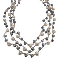 Peach Grey Natural Freshwater Pearls Long Necklace In Pink Silk String Necklace