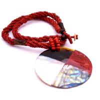 Abalone Shiva Eye Teardrop  Pendant Necklace Abalone Pendant In Red Beaded Necklace Personlized Gifts New Year Party Jewlery