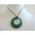 Gorgeous Green Glass Round Pendant Necklace Black Chord Necklace w/ Glass Pendant