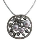 Sophisticated with This Enchanting Pendant Gray Pearls Black Diamond Crystals