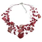 COral & Shell Multistring Necklace Red Beads Coral Shell Necklace