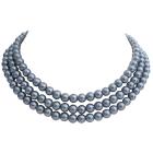 Vintage Tripple Strand Necklace In Medium Gray Pearls For Mother Gift