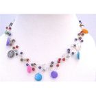 Colorful Necklace Fancy Multi Beads Multi Shell Summer Necklace Three Stranded Choker Necklace