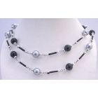 Grey Black Pearl Long Summer Necklace Fancy Beads 56 Inches Affordable Long Necklace