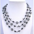 Black Pearls Black Diamond Clear Crystals Long Necklace 60 Inches Striking Stunning Long Necklace