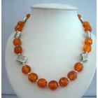 Natural Amber Beads Jewelry Necklace Silver Bali Spacing Round Beads