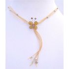 Topaz Color Butterfly Butterfly Necklace w/ Beautiful Tassel Necklace