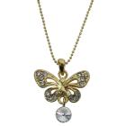 Butterfly Gold Pendant Fully Embedded w/ Cubic Zircon & CZ Stud Dangling Gold Chain Necklace