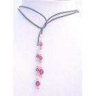 Stylish Swarovski Powder Rose Pearls Fuchsia Crystals Lariat Necklace