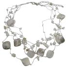 Fancy Beads Shell Natural Color Necklace Accented In Silk Sleek chain w/ Multistrands Necklace