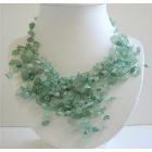 Green Jade Stone Chips Nugget Beads Multi Dangling Tassel Necklace