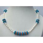 Freshwater Pearls Turquoise Red Coral Beads Sterling Silver Necklace