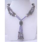 Long Necklace Amethyst Nugget w/ Simulated Amethyst Crystals Necklace