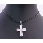 Clear Crystal Cross Pendant Necklace Leather Cord Beautiful Cross Pendant