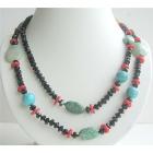 Beaded Long Necklace 40 Inches Coral Onyx Turquoise & Multi Beads