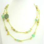 Apple Jade Stone Nugget Millefiorri Murano Glass Beads Long Necklace