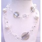 Long Necklace Under $10 White Pearls Clear Acrylic Beads Multi Shaped & Sizes Beads 34 Inches Long Necklace