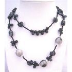 Double Stranded Long Necklace Black Tiny Beads Round & Multi Shaped