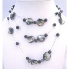 Fabulous Affordable Shell Pearls Necklace Black Shell Black Pearls Smashing 3 Stranded Necklace