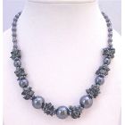 Grey Jewelry Affordable Necklace Under $10 with Grey Pearl Grey Nugget Chips & Grey Glass Beads stunning Necklace