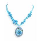 Flower Painted Glass Pendant Prom Jewelry Turquoise Nugget Necklace