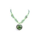 Jade Nugget Necklace with Tiny Glass Beads Painted Glass Pendant Delicate Jewelry Necklace