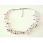 Multicolored Beads Accented In Multi Stranded Silk Thread Necklace